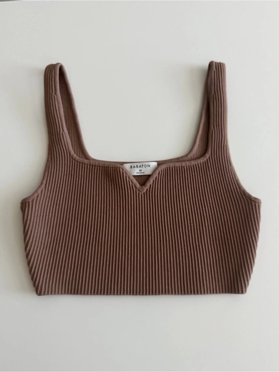 Babaton Tops - Babaton Ribbed Cropped Tank Top Small Brown